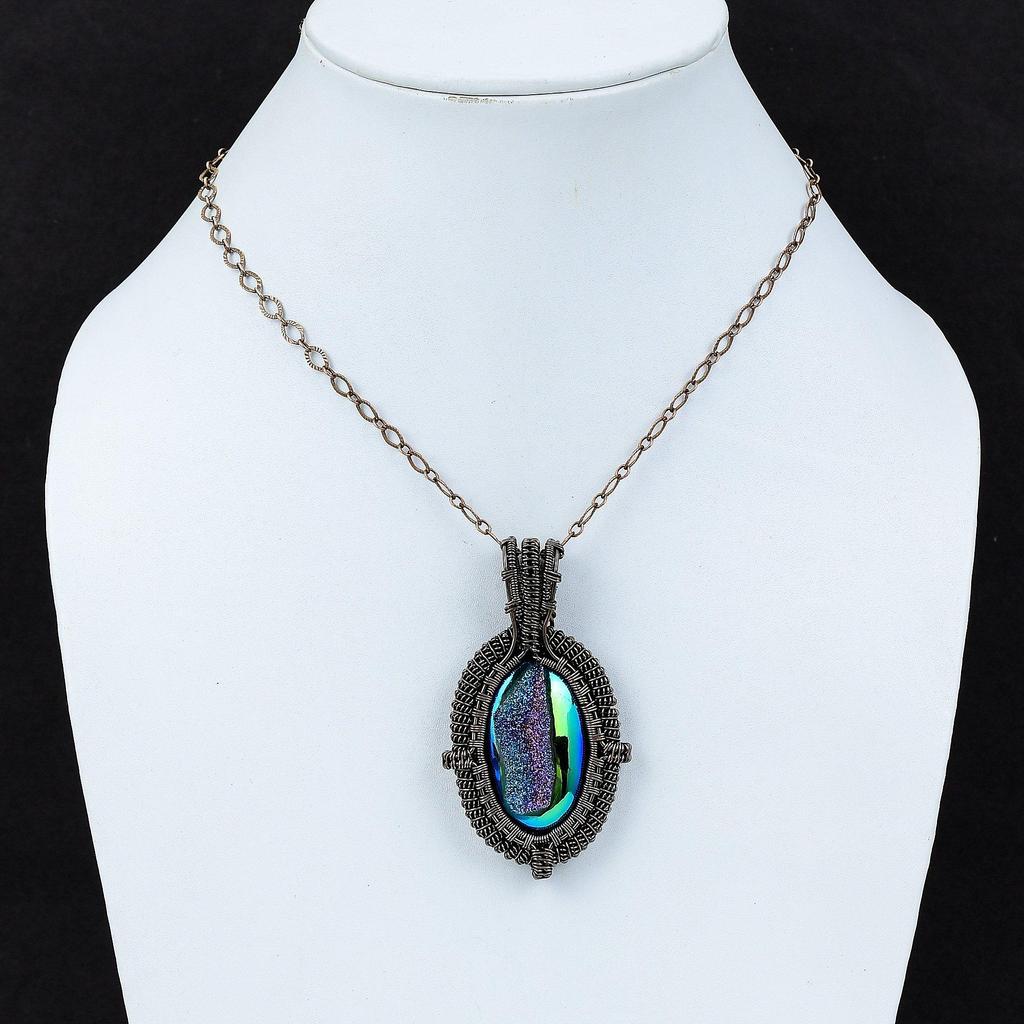 Titanium Druzy Pendant Copper Wire Wrapped Pendant Handmade Titanium Druzy Jewelry Gemstone Pendant Copper Wire Wrap Jewelry Gift For Mother