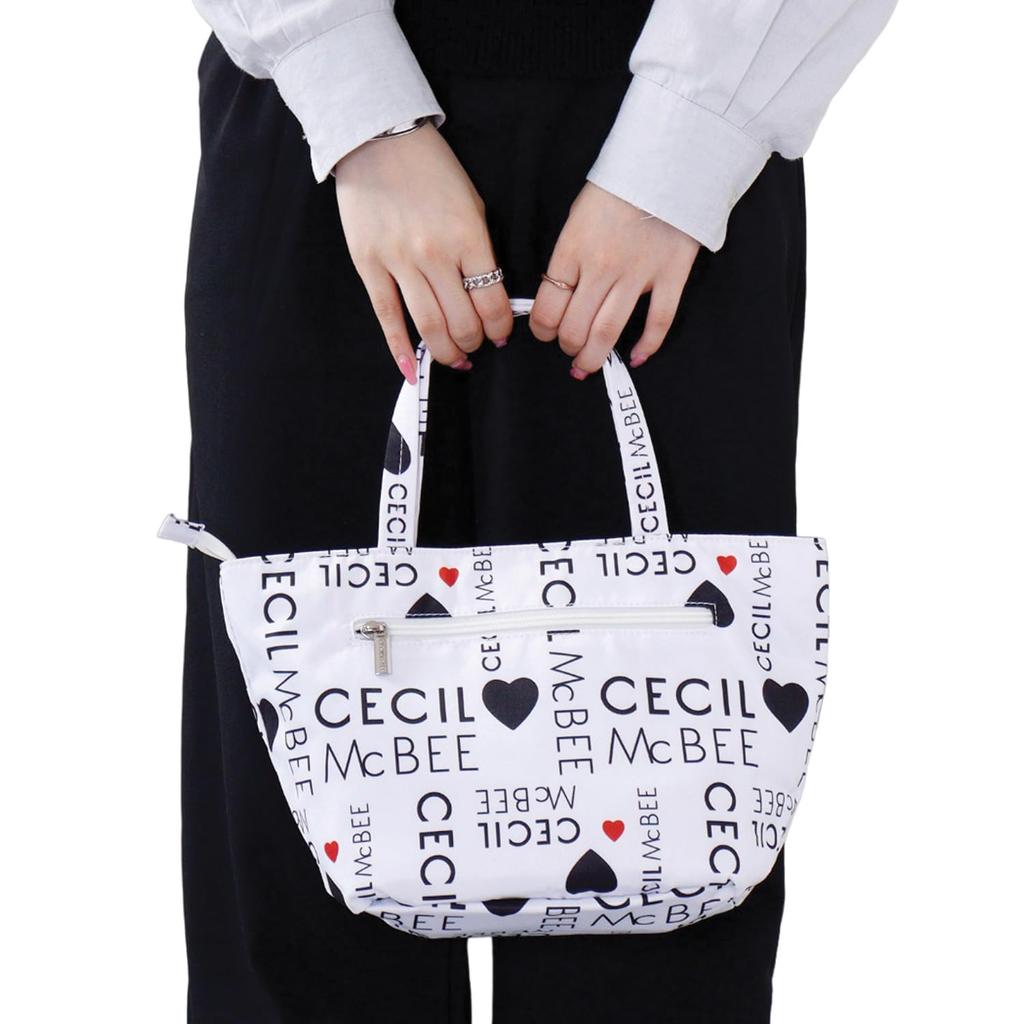 Cecil McBee Green Tote Bag, Women's Logo Pattern Mini Tote, CM121139, White