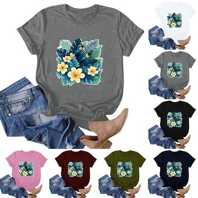 Damski Casualowy T-shirt z Krótkim Rękawem i Hawajskim Wzorem Top