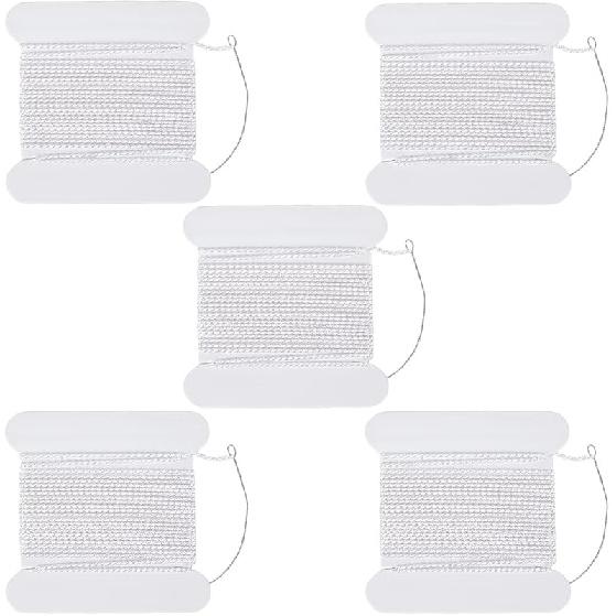 Beebeecraft 5Pcs 2.19 Yards Real Silk Cord White Basic Elements Natural Pure Silks Perlseide Stringing Beading Thread Cords for Knotting Pearls