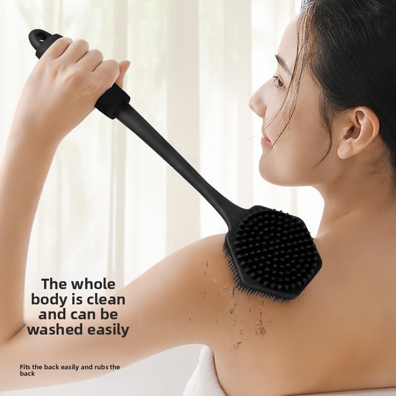 Double-Sided Silicone Bath Brush - Long Handle Back Scrubber for Exfoliating, Body Cleaning and Relaxing Skin Care In Bath