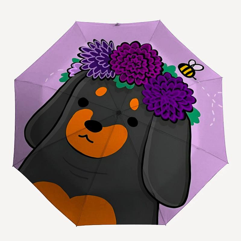 

1pc Flower Dog Fashionable Automatic Opening/Closing Folding Umbrella with 8 Bones, Windproof Portable, Daily Use126