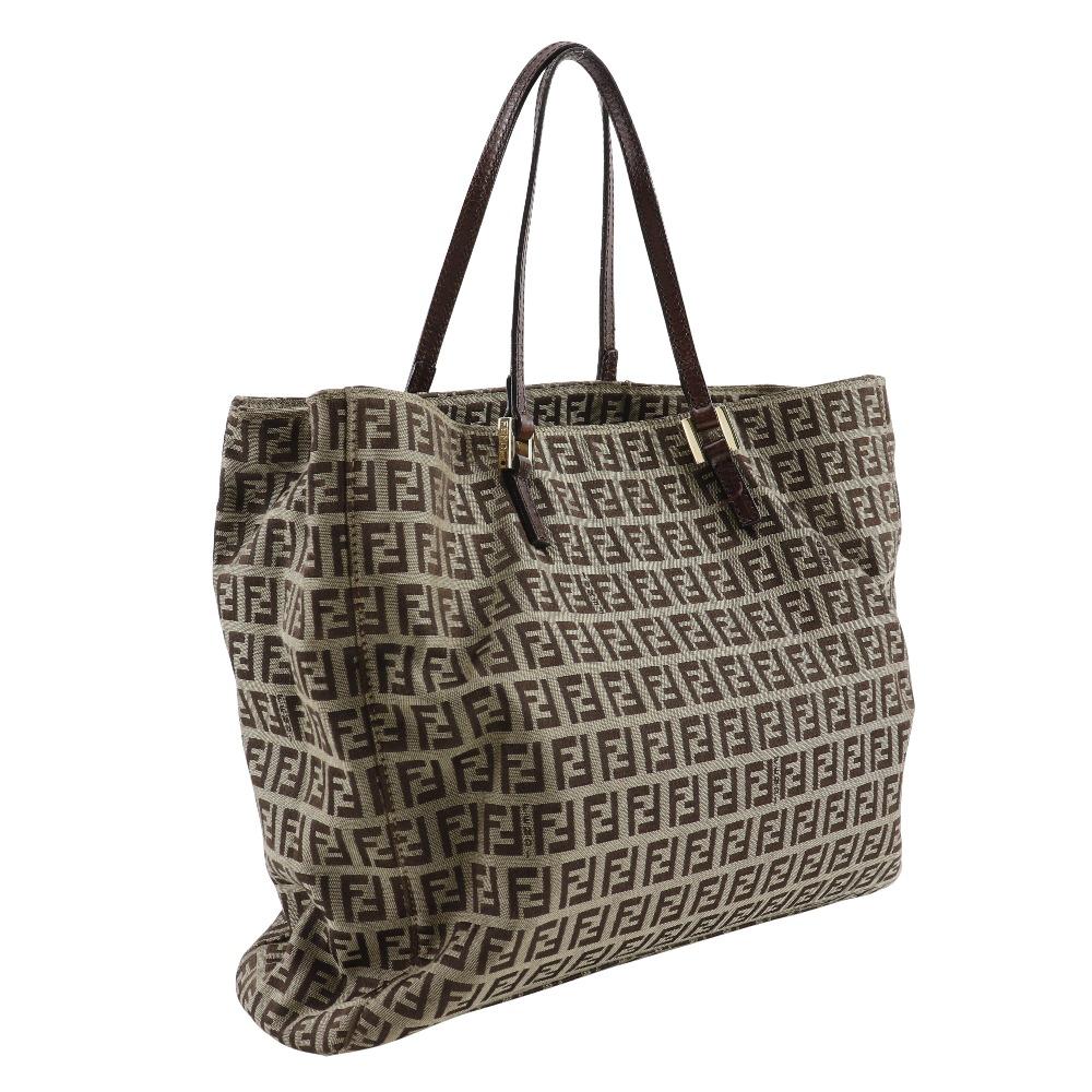 FENDI Zucchino Handbag 8BH132 Brown Nylon canvas Women Used