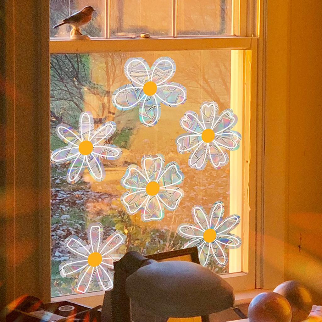 Xc7018 Hand-Painted Sunshine Colorful Daisy Pattern Electrostatic Glass Window Sticker Double-Sided Visual Decoration