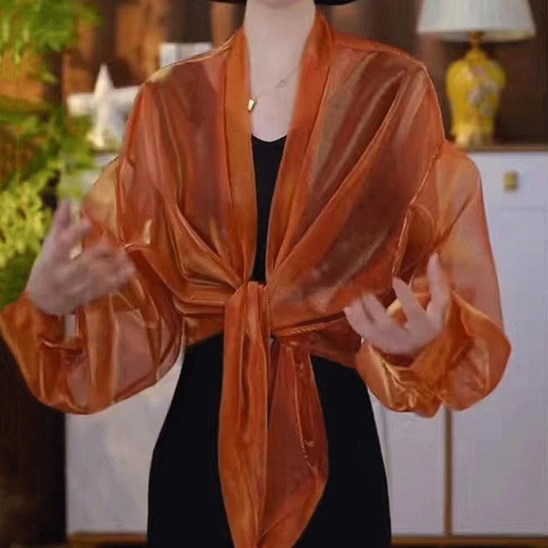 

Градиентный солнцезащитный шарф-шали для женщин, блестящий блестящий длинный платок, летняя бандана, элегантные пляжные платки