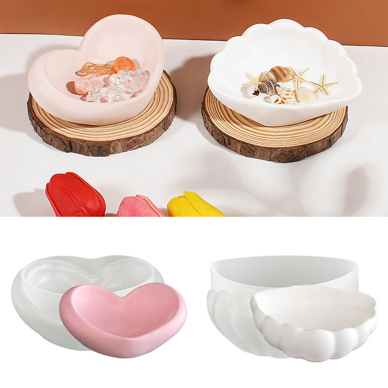 1PC Love Heart Shell Shaped Silicone Storage Tray Mold DIY Epoxy Resin Mould Jewelry Plate Trinket Casting Mold Craft Decor