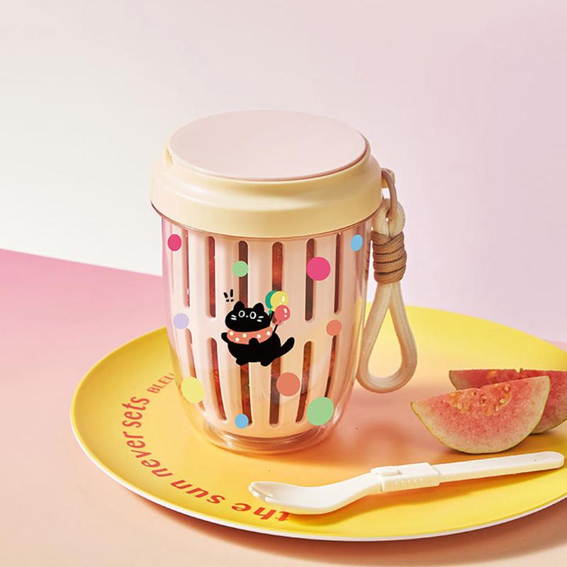 

Cartoon Draining Fruit Cup Portable Salad Cup Breakfast Takeaway Picnic Yogurt Cup Portable Oat Cup Oats Snack Parfait Container розовый
