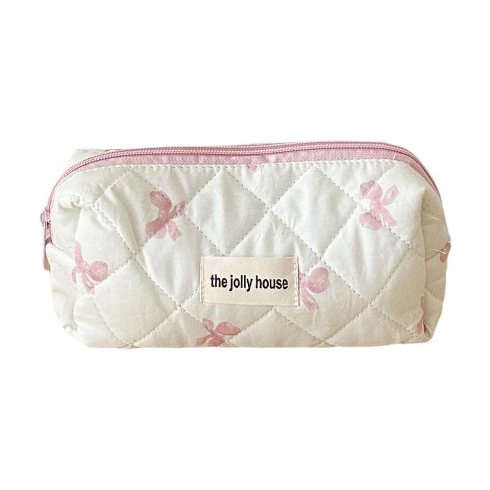 Pink Pen Bag Cute Cartoon Star Rabbit Pattern Plush Large Capacity Pencil Case Zipper Design Stationery Storing Bag Students