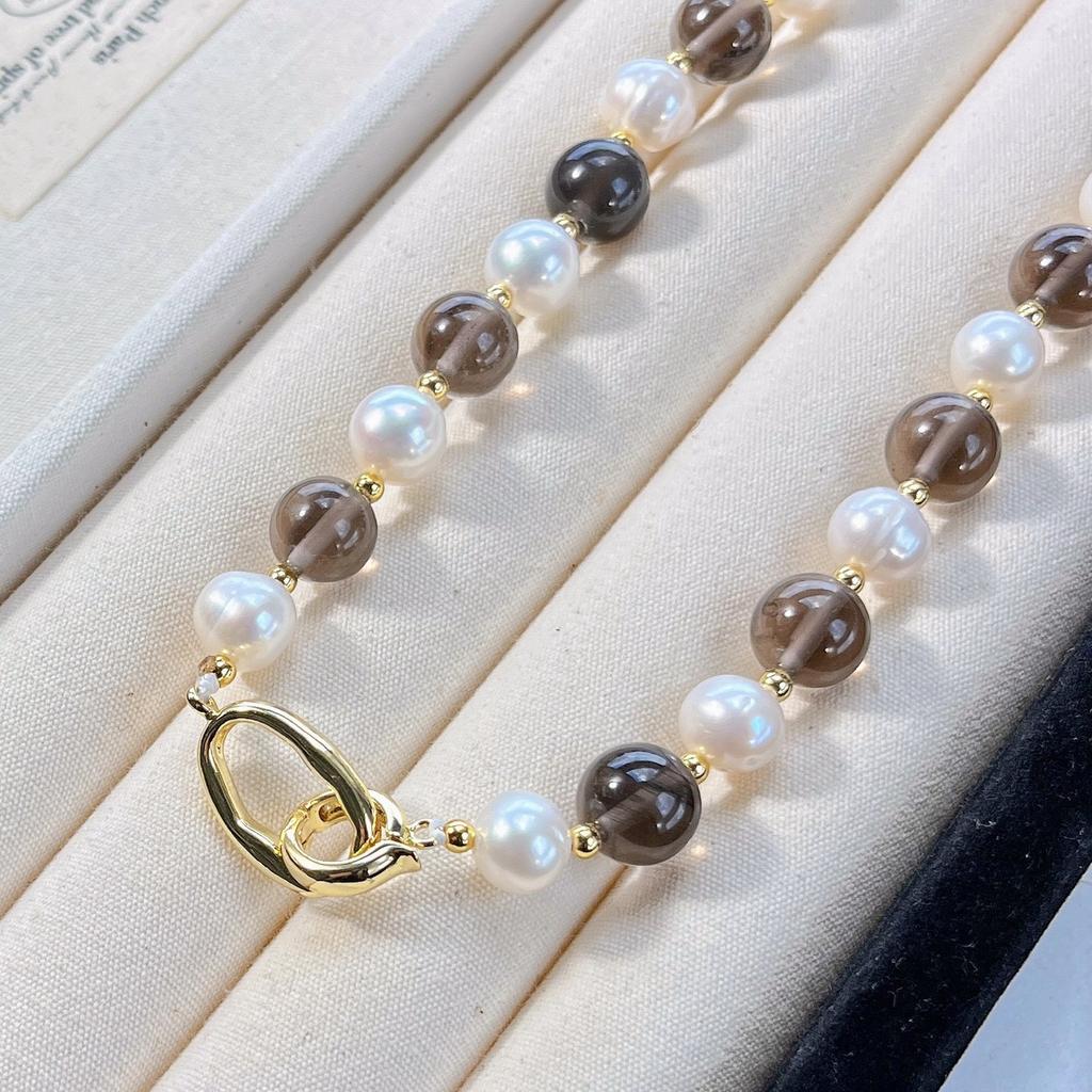 10Mm Design Natural Obsidian Artificial Crystal Pearl Necklace Clavicle Chain