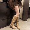 But knee pile boots temperament explosion versatile knight boots merard matte suede wasteland wind tall tube