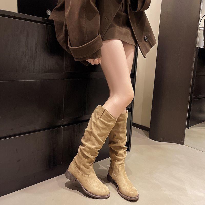 But knee pile boots temperament explosion versatile knight boots merard matte suede wasteland wind tall tube
