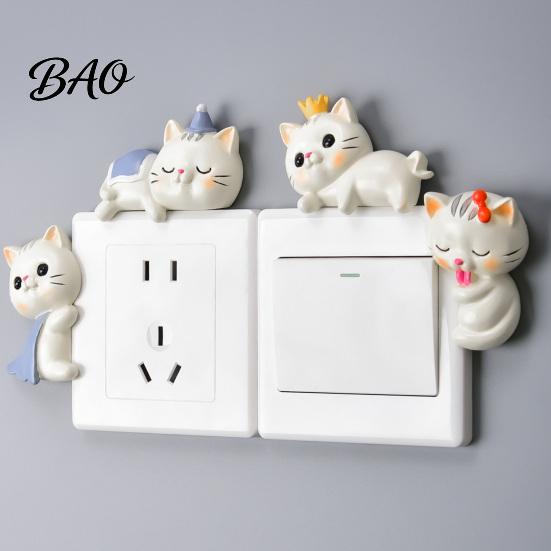 Home Atmosphere Decoration Cute Cat Light Switch Sticker, Adorable Kitten Wall Self?Adhesive Socket Panel Living Room Surround Cover Decor,