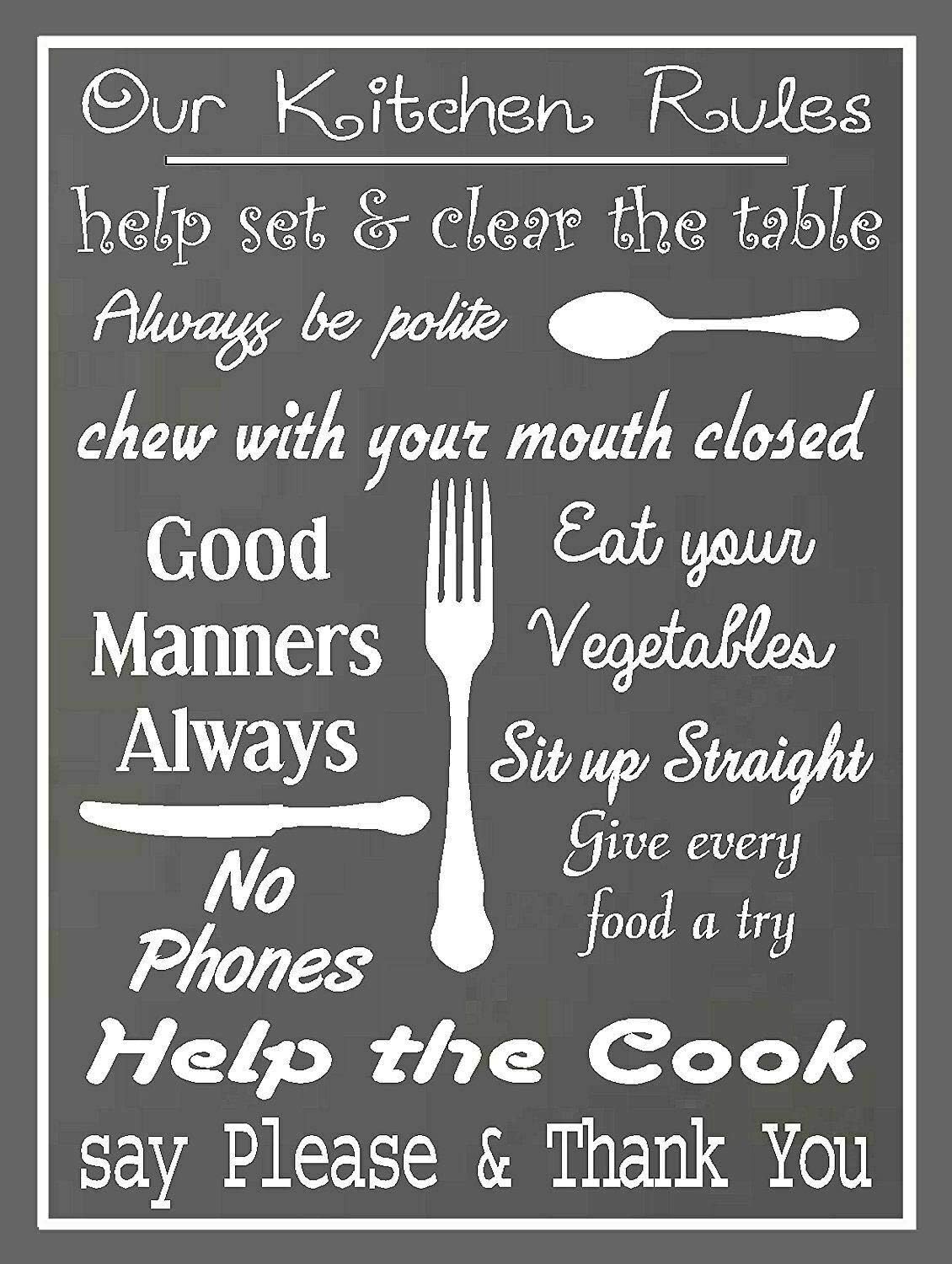 Our Kitchen Rules Retro Metal Tin Sign Poster Plaque Garage Wall Decor Wall Door Sign Metal Tin Sign 20x30cm（7.8x11.8inch）