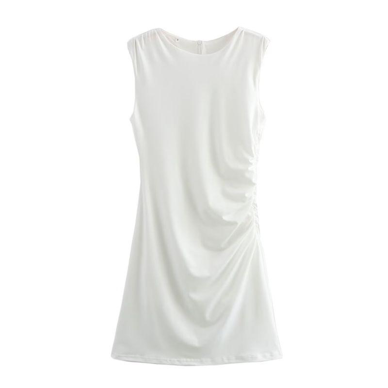 Kaslead New Arrival Women's Clothing Fashion Style Multi-Color Selection Pleated Round Neck Short Sleeveless Dress 3067260
