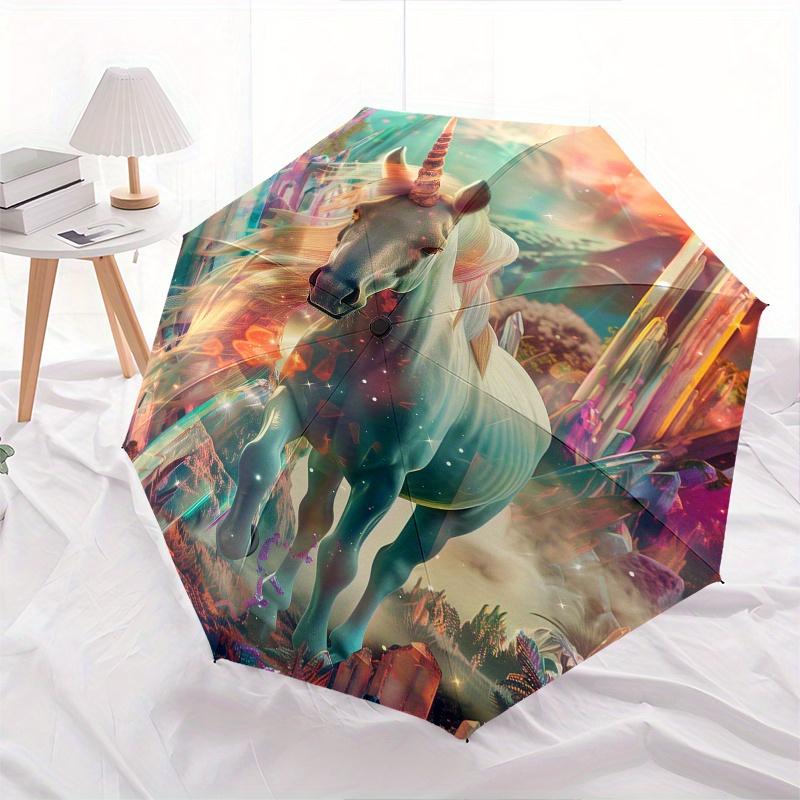 Unicorn Fantasy Theme 8 Bone Hand Automatic Folding Fashion umbrella, Compact and Portable Design, A Perfect Gift for Birthday, Christmas or