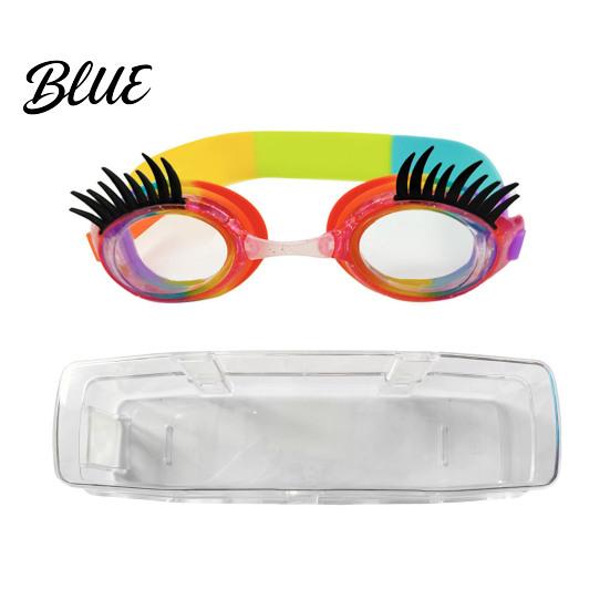 PC Lenses Goggles Kids Swim with Eyelashes Waterproof No Leakage Anti-Fog UV Adjustable Headband Protection Clear Lens Boys Girls Silicone Swimming