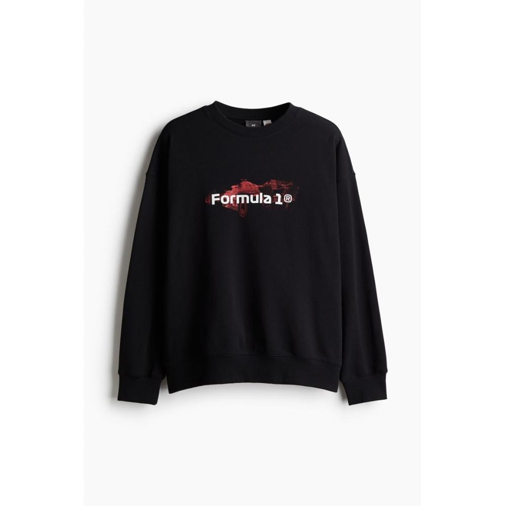 H M Oversized Fit Print sweatsHirt Black forMula 1