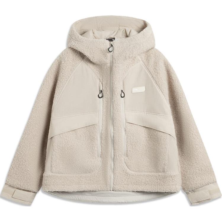 

Li-Ning Comfortable Casual Simple Hooded Loose Zip Knit Sweater Women Sweaters Beige AFDU878-2 S