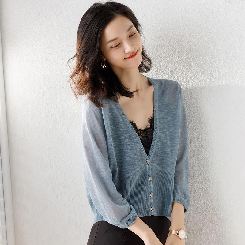 Summer New Short Sunscreen Clothes, Shawl Women's Thin Seven-quarter Sleeves, Ice Silk Knitted Cardigan, Small Vest Jacket