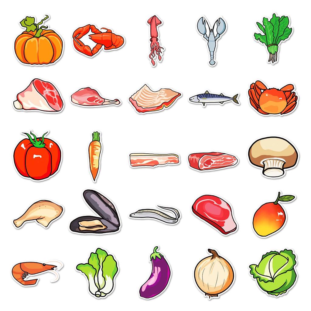 50 Creative Fresh Food Stickers: Vegetables, Meat & More for Phone, Water Cup Decor
