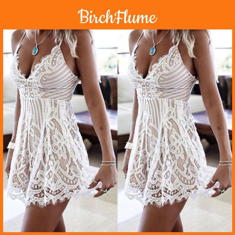 Elegante Les Femmes Pizzo Vestito Mini Vestito Da Sera Estivo Club Spiaggia Bal Senza Maniche