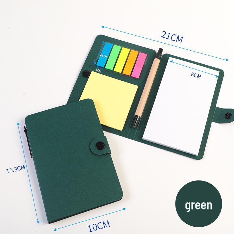 Button-Style Kraft Paper Sticky Note Pad with Pen Holder and Logo Print
