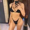 Shiny Metal Ring Halter Mini Thong Bikini Women Swimwear Two-Pieces Bikini Set Female Swimsuit Bather Bathing Suit Swim