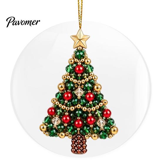 Holiday Tree Decorations 2D Flat Beaded Art Christmas Ornament, Acrylic Rustic/Candy/Snowflake Dangle/Faux Crystal Durable Ornament Xmas Hanging