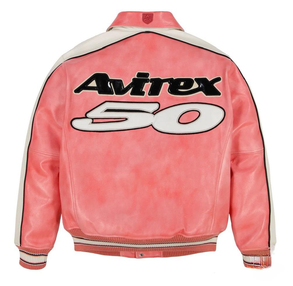 Avirex x Hellstar Men’s Leather Jacket: Trendy American Hip Hop Style Outerwear.