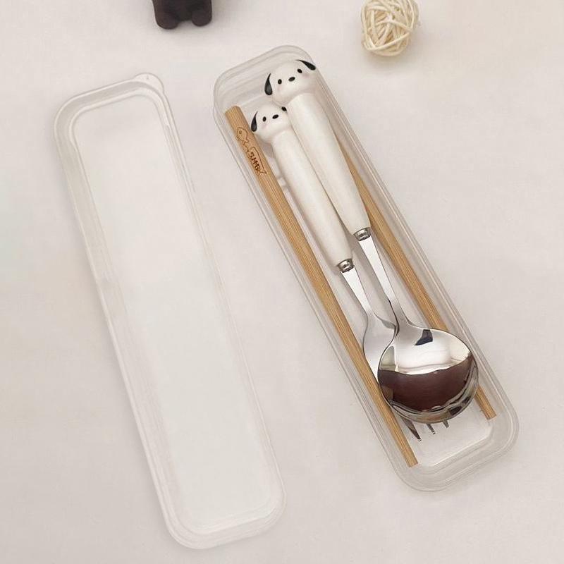 

Мультяшный щенок ложка вилки палочки для еды из нержавеющей стали столовые приборы портативный студенческий мультяшный столовый набор детский ящик для хранения