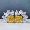 Huitan Luxury Princess Square Yellow CZ Stud Earrings for Women Bright Accessories Lovely Female Earrings Party Fashion