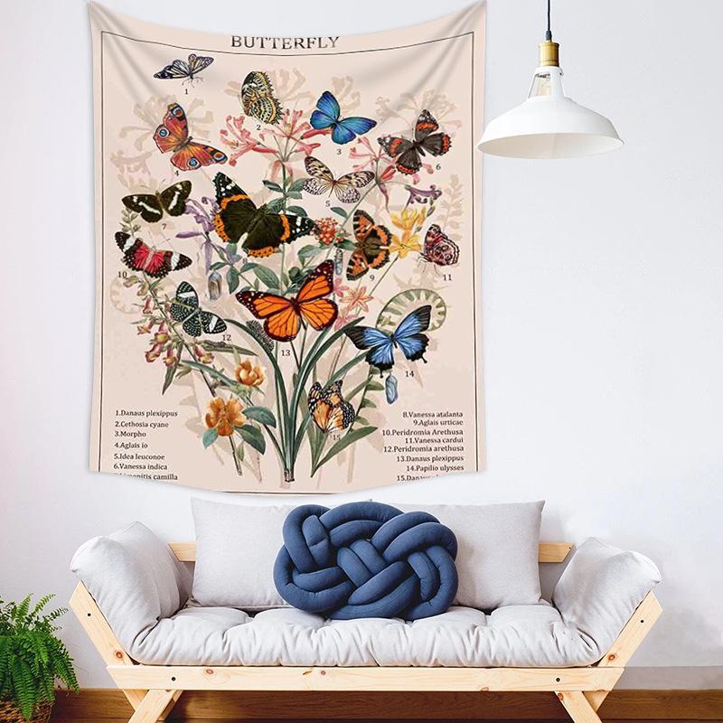 Bohemian tapestry butterfly pattern wall hanging for home room decoration background fabric on the wall above the bed