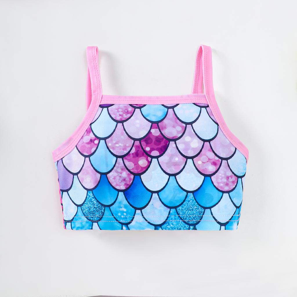 Girls Summer Swim Set Fish Scale Sleeveless Top Bikini Bottom 3PCS Beach Outfit