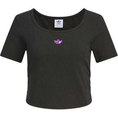 Originals Einfarbig Kleines Logo Locker Gestrickt Rundhals Kurzarm T-Shirt Damen Oberteile Schwarz JM2707