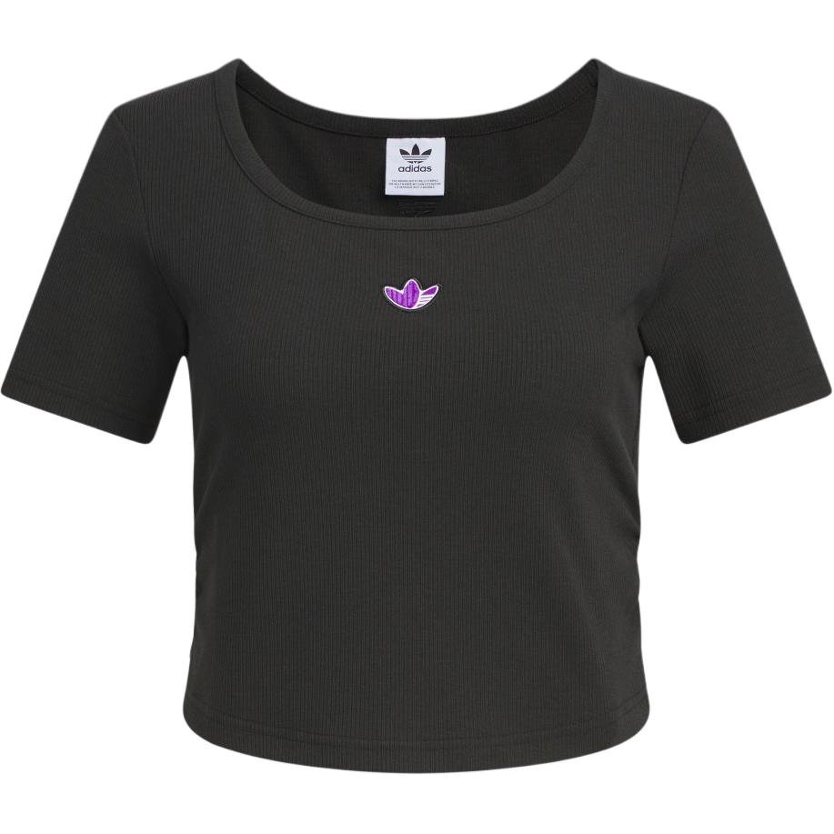 

Adidas Оригинальная однотонная свободная трикотажная футболка с круглым вырезом и коротким рукавом с небольшим логотипом, женские топы черного цвета JM2707 S