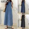 Fashion Summer Spring Solid Color Print Sleeveless O-Neck Casual Dresses