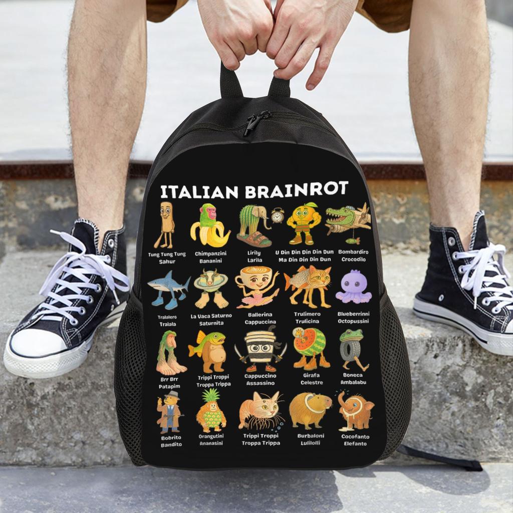 Arten von italienischem Brainrot Meme Klassischer Rucksack Outdoor High School Reise Handgezeichneter Tagesrucksack Herren Damen Laptop Umhängetasche