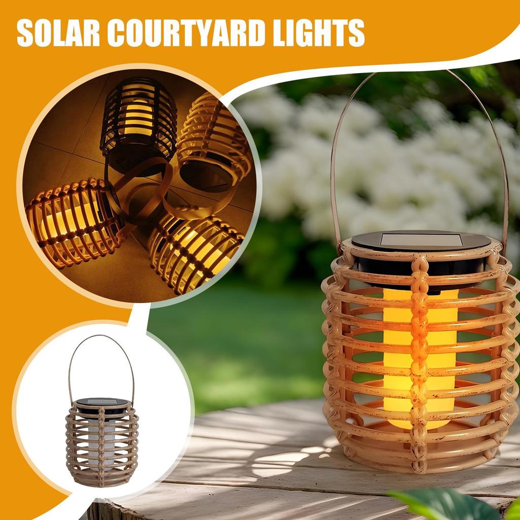 Solar Garden Lights Outdoor LED Lanterns Solar Powered Lights Rattan Waterproof Decorative Lantern for Yard Patio Pathway Trees
