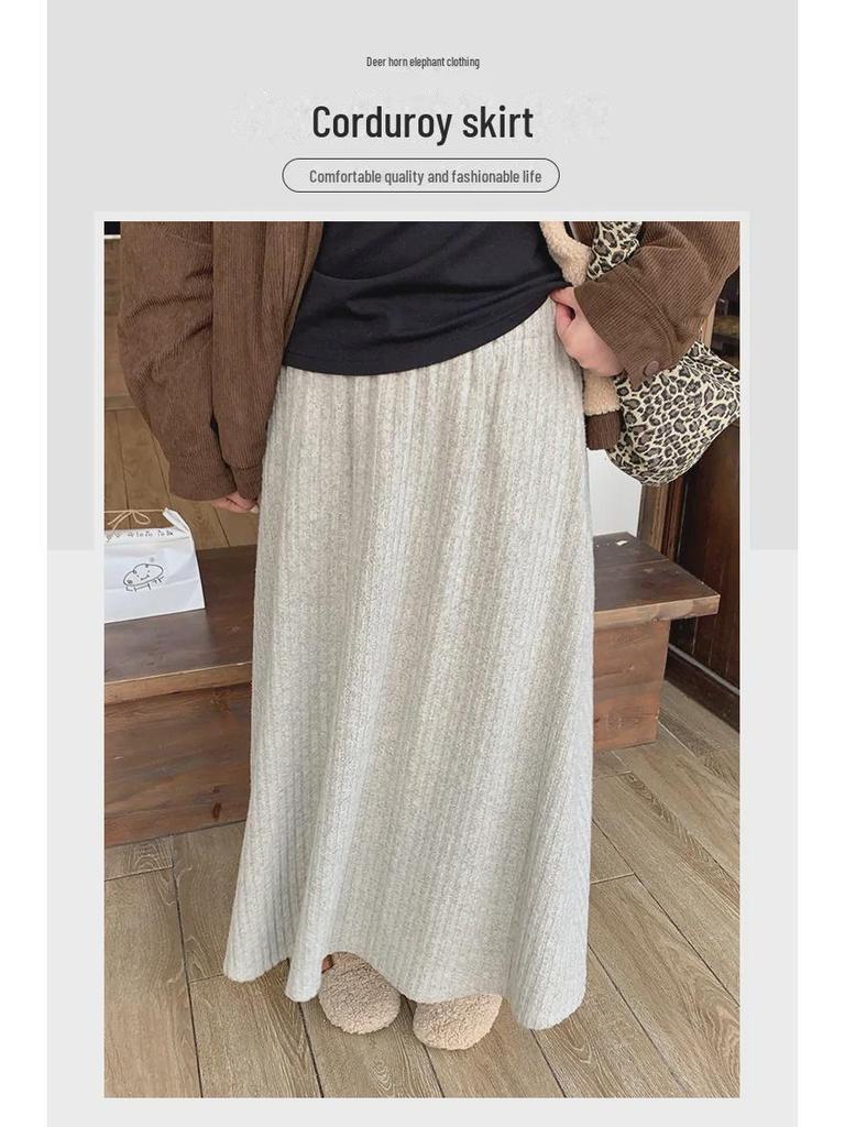 Women's Large Pleated High-Waist Korean Style Long Skirt - Autumn/Winter Slim & Loose Fit