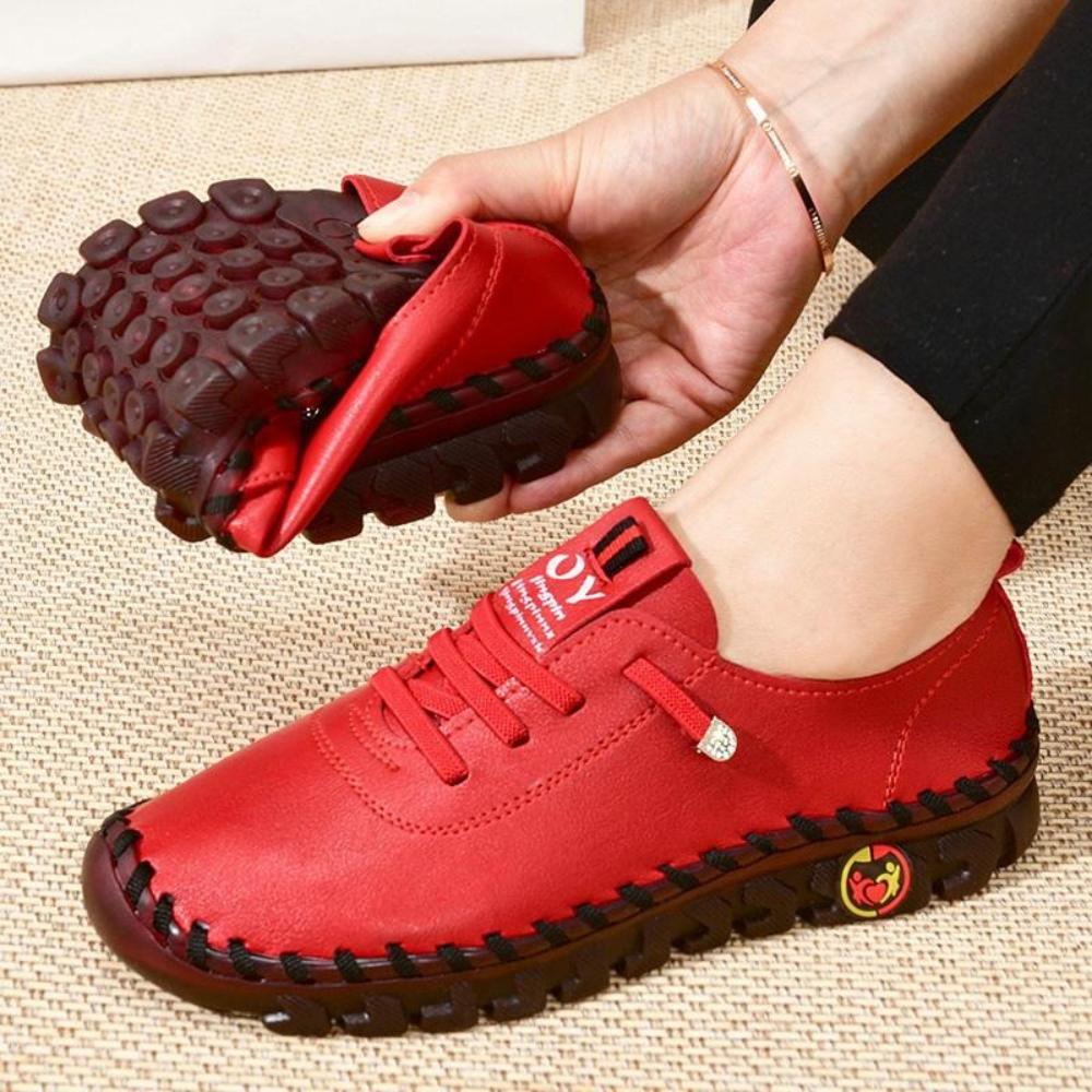 2026 New Spring Casual Women Shoes Platform Loafers Lace Up Leather Flats Slip-On Mom Shoe