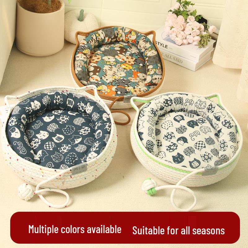 Four Seasons Washable Cotton Rope Cat Nest with Scratch Mat