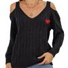 Womens V-Neck Sweater Long Sleeve Loose Fit Woven Winter Sexy Off Shoulder Heart Multi-color Street