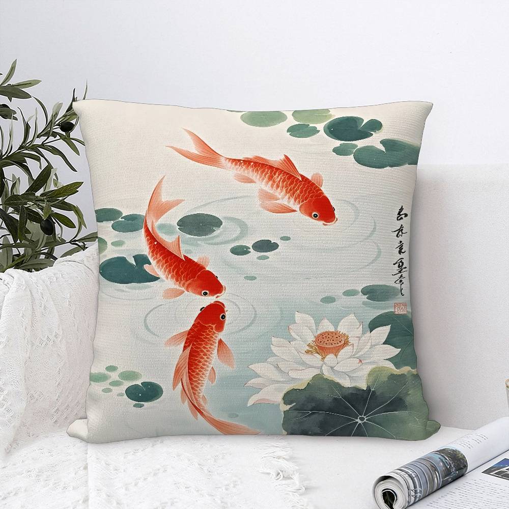 Carp illustration Pillow Case Sofa Decorative Home Double-sided Print Plush Square Throw Pillow Covers Cushion Decor Cover