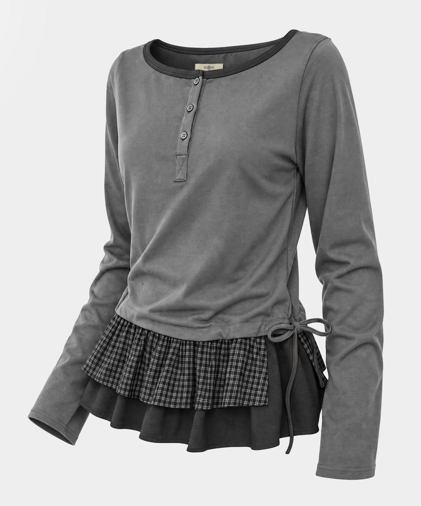 EUGGEN Tiered Layered Long Sleeve_Gray
