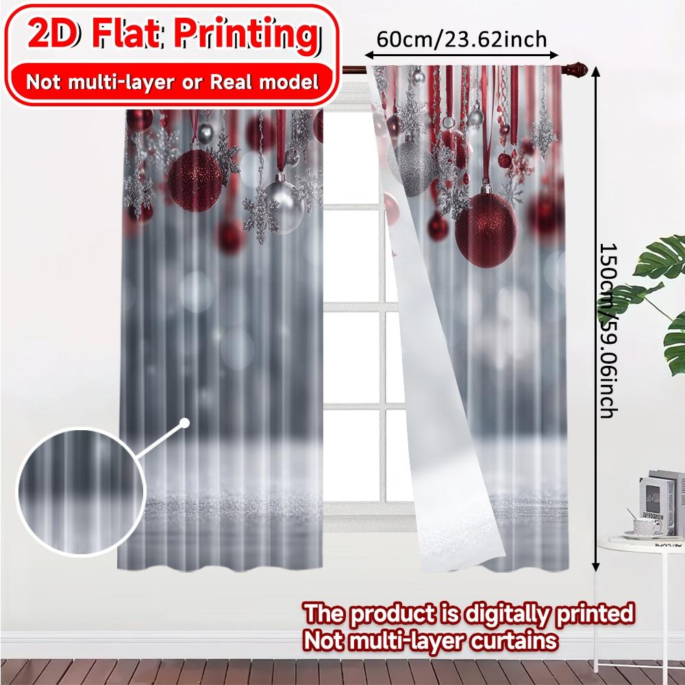 Flat Printing Festive Baubles Chic Window Curtain Versatile Fabric Curtains Thermal Insulation Light Blocking Set Of 2 Made Polyester