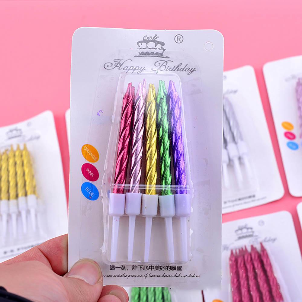 6 Box/Pack Colorful Screw Thread Birthday Candle With Gilded Food Grade Spiral Candle For Cake Baking Birthday Party Decoration Supplies