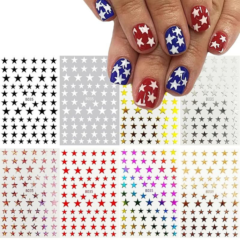12 Sheets Aurora Nail Art Stickers 3D Self Adhesive Holographic Nail Decals Star Heart Flower Letter Number Nail Art Supplies Manicure Decorations Style-6