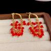 New Design Sense Red Crystal Beaded Pendant Tassel Earrings for Women Exquisite Light Luxury Unique Personalized Earring Jewelry