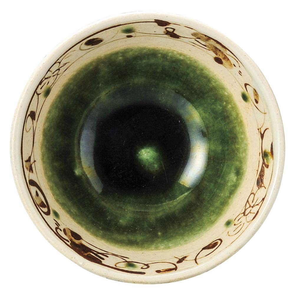 Fuchi Karakusa Rice Bowl X Handmade Japanese Japanese Stylish Commercial Use Oribe-style [11.8 6.2cm, 180g] [Rice Bowl] Earthenware, Restaurant,