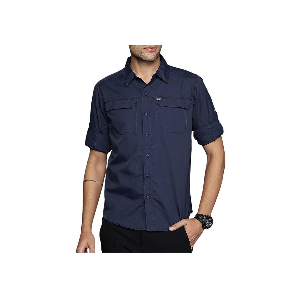 Columbia Solid Color Outdoor Sun Protection UV Resistant Casual Sports Lightweight Quick-Dry Breathable Long Sleeve Shirt Men Shirts Blue AE0651-464